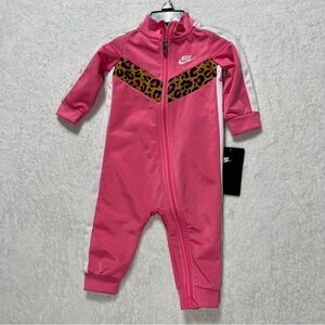 Nike Baby Girl One Piece Jumpsuit Vibrant Pink Leopard Print Full-Length Zip 9 M